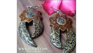 Balinese Exotic Earrings Wood Carved Painting